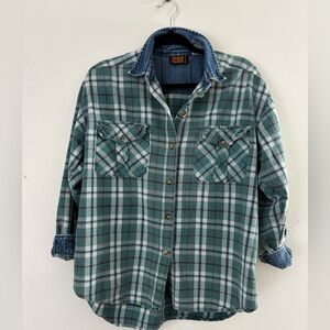 Faded GloryVintage Grandpa/Cabin Core Blue and Green Plaid Button Down Shirt szM